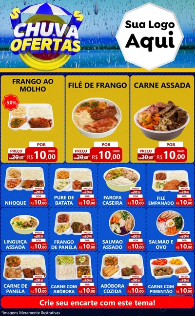 Modelo de Encarte para Encarte Grande com o tema Chuva de Ofertas para Restaurante