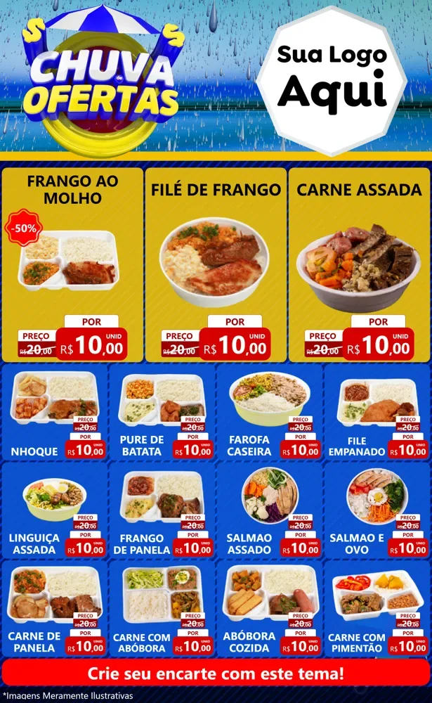 Modelo de Encarte para Encarte Grande com o tema Chuva de Ofertas para Restaurante