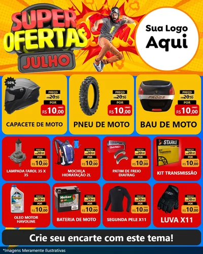 Modelo de Rede Social para Feed Instagram com o tema Super Ofertas Julho para Moto peças