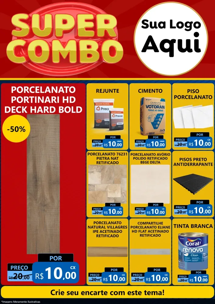 Modelo de Encarte para Encarte A4 Vertical com o tema Super Combo para Pisos e revestimentos