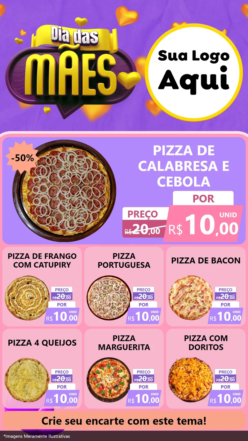 Modelo de Rede Social para Stories com o tema Dia das Mães para Pizzaria