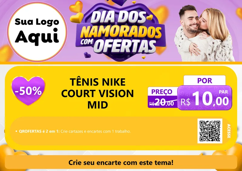 Modelo de Cartaz para Cartaz A4 Horizontal com o tema Dia Dos Namorados Com Ofertas para Calçados