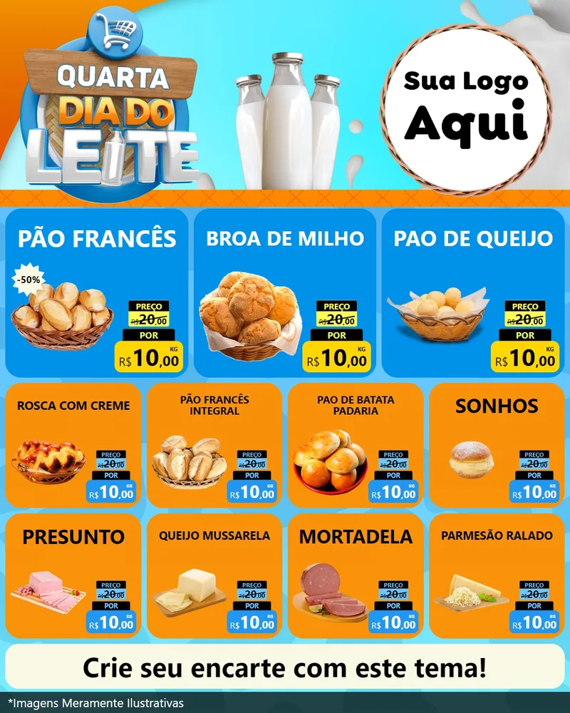 Modelo de Rede Social para Feed Instagram com o tema Quarta Dia do Leite para Padaria