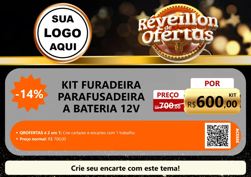 Modelo de Cartaz para Cartaz A4 Horizontal com o tema Réveillon de Ofertas para Maquinas e Ferramentas
