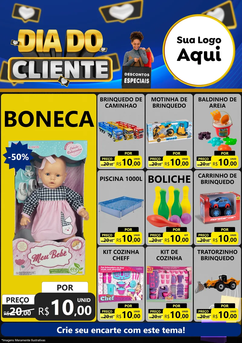 Modelo de Encarte para Encarte A4 Vertical com o tema Dia Do Cliente para Brinquedos