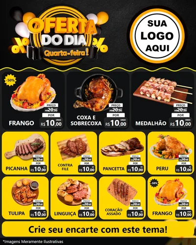 Modelo de Rede Social para Feed Instagram com o tema Oferta do Dia - Quarta Feira! para Assados