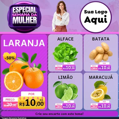 Modelo de Rede Social para Feed Facebook com o tema Especial Semana da Mulher para Hortifrúti