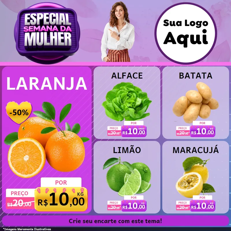 Modelo de Rede Social para Feed Facebook com o tema Especial Semana da Mulher para Hortifrúti