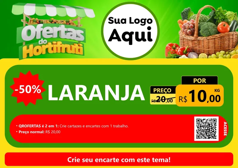 Modelo de Cartaz para Cartaz A4 Horizontal com o tema Ofertas do Hortifrúti para Hortifrúti