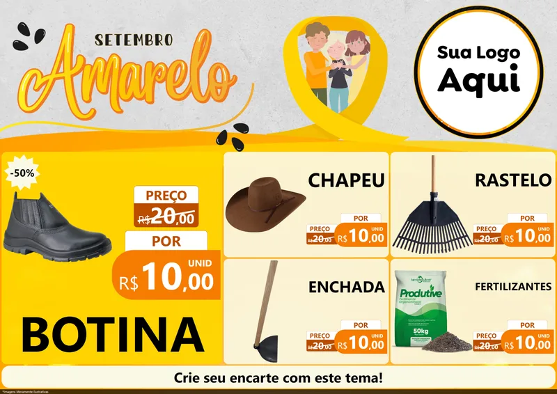 Modelo de Encarte para Encarte A4 Horizontal com o tema Setembro Amarelo para Agropecuária