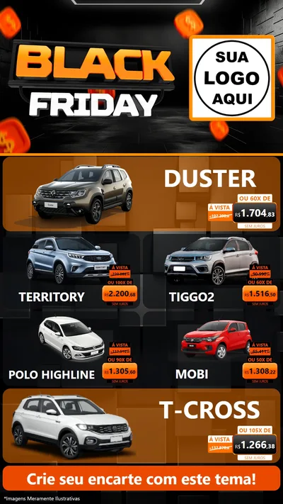 Modelo de TV para TV Vertical com o tema Black Friday para Concessionaria de Carros