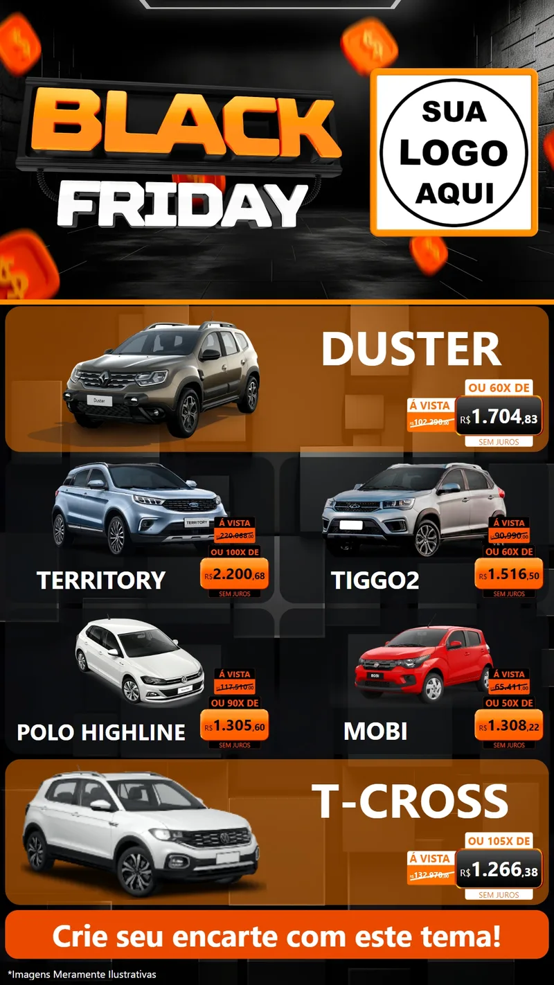 Modelo de TV para TV Vertical com o tema Black Friday para Concessionaria de Carros