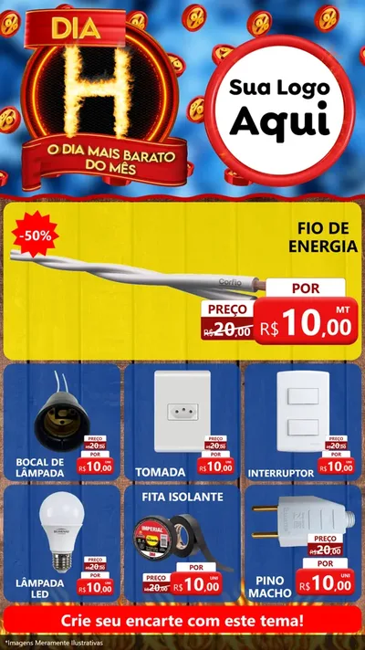 Modelo de Rede Social para Stories com o tema Dia H - O Dia Mais Barato Do Mês para Materiais Elétricos