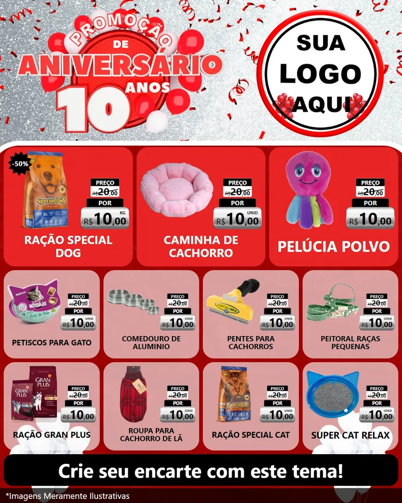 Modelo de Rede Social para Feed Instagram com o tema Promoção de Aniversário - 10 Anos para Pet Shop
