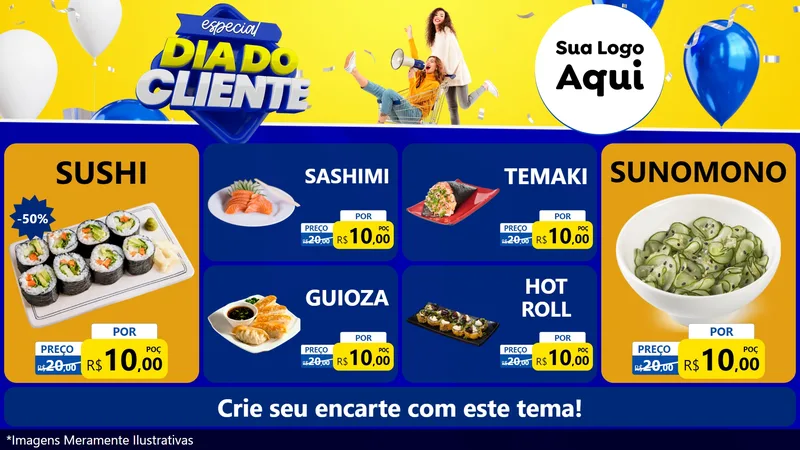 Modelo de TV para TV Horizontal com o tema Especial Dia do Cliente para Comida japonesa