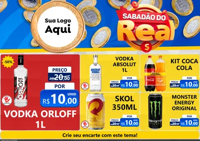 Modelo de Encarte para Encarte A4 Horizontal com o tema Sabadão do Real para Distribuidora de bebidas
