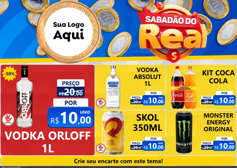 Modelo de Encarte para Encarte A4 Horizontal com o tema Sabadão do Real para Distribuidora de bebidas
