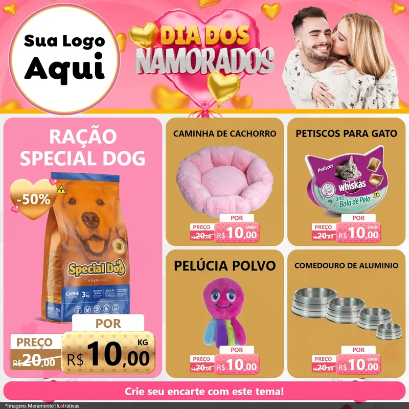 Modelo de Rede Social para Feed Facebook com o tema Dia dos Namorados para Pet Shop