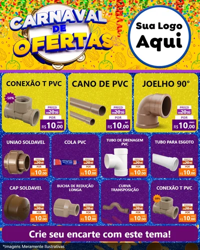 Modelo de Rede Social para Feed Instagram com o tema Carnaval de Ofertas para Tubos e conexões