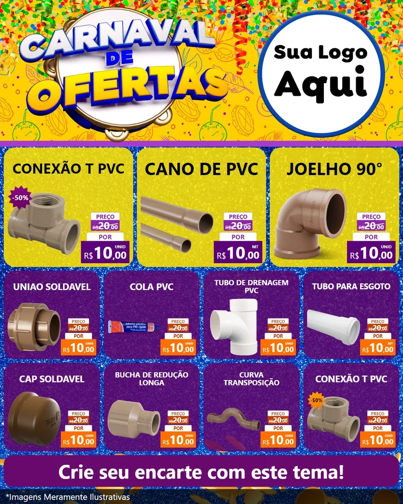 Modelo de Rede Social para Feed Instagram com o tema Carnaval de Ofertas para Tubos e conexões
