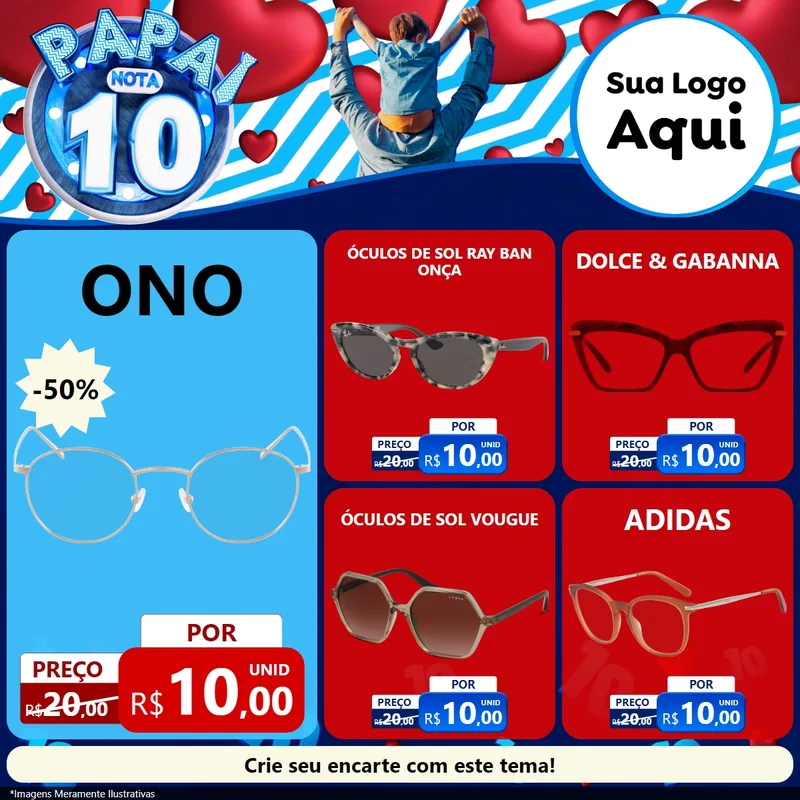 Modelo de Rede Social para Feed Facebook com o tema Papai Nota 10 para Óticas