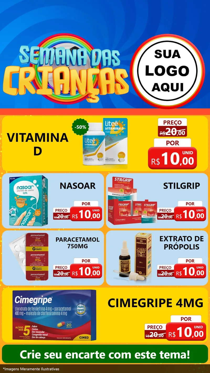 Modelo de TV para TV Vertical com o tema Semana das Crianças para Farmácia