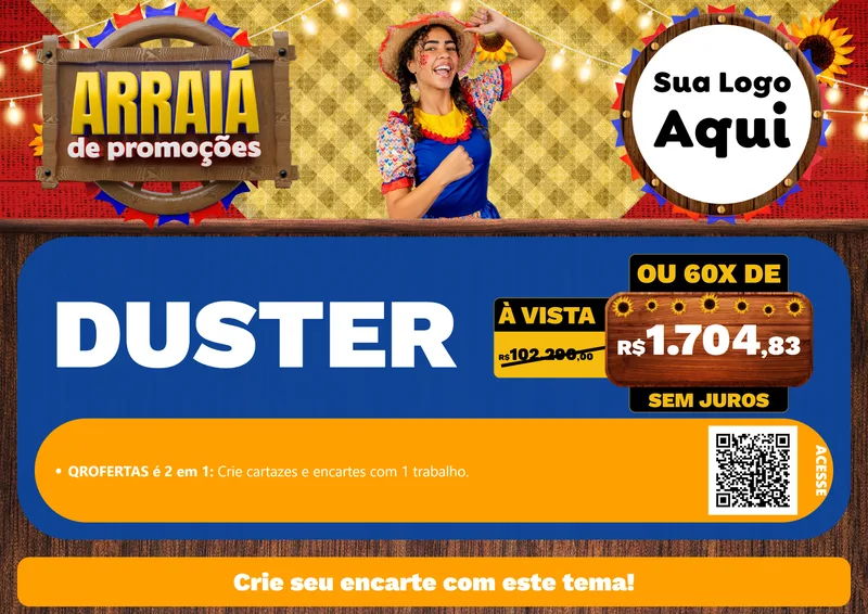 Modelo de Cartaz para Cartaz A4 Horizontal com o tema Arraiá de Promoções para Concessionaria de Carros