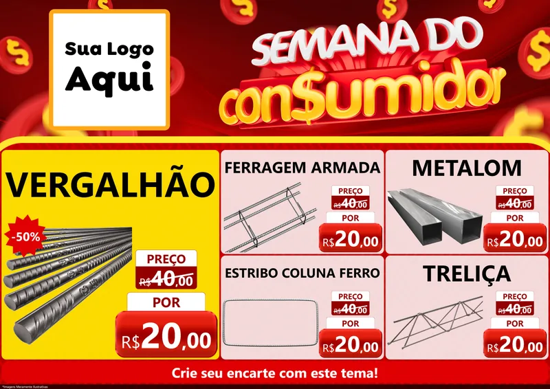 Modelo de Encarte para Encarte A4 Horizontal com o tema Semana do Consumidor para Ferragens