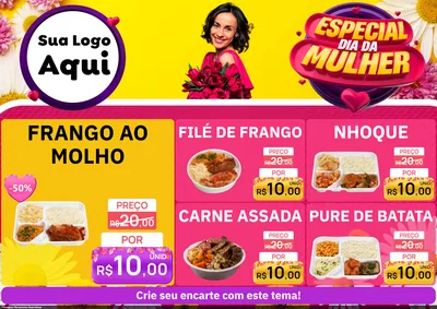 Modelo de Encarte para Encarte A4 Horizontal com o tema Especial Dia da Mulher para Restaurante