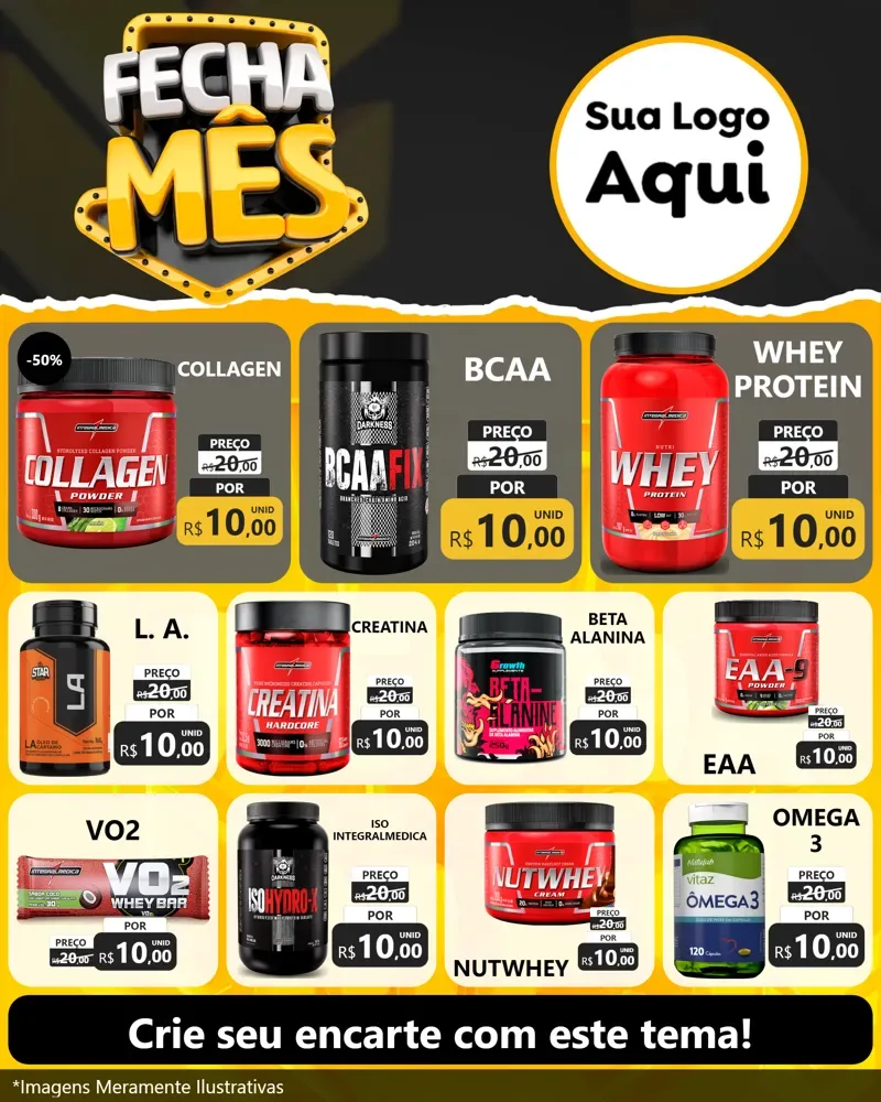 Modelo de Rede Social para Feed Instagram com o tema Fecha Mês para Suplementos alimentares