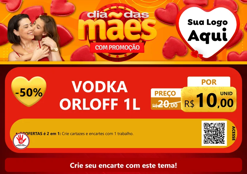 Modelo de Cartaz para Cartaz A4 Horizontal com o tema Dia das Mães com Promoção para Distribuidora de bebidas