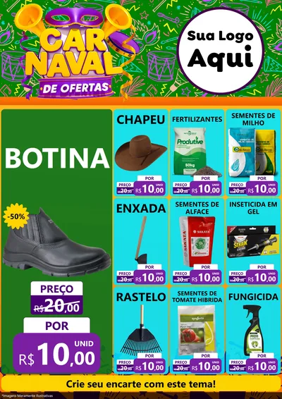 Modelo de Encarte para Encarte A4 Vertical com o tema Carnaval de Ofertas para Agropecuária