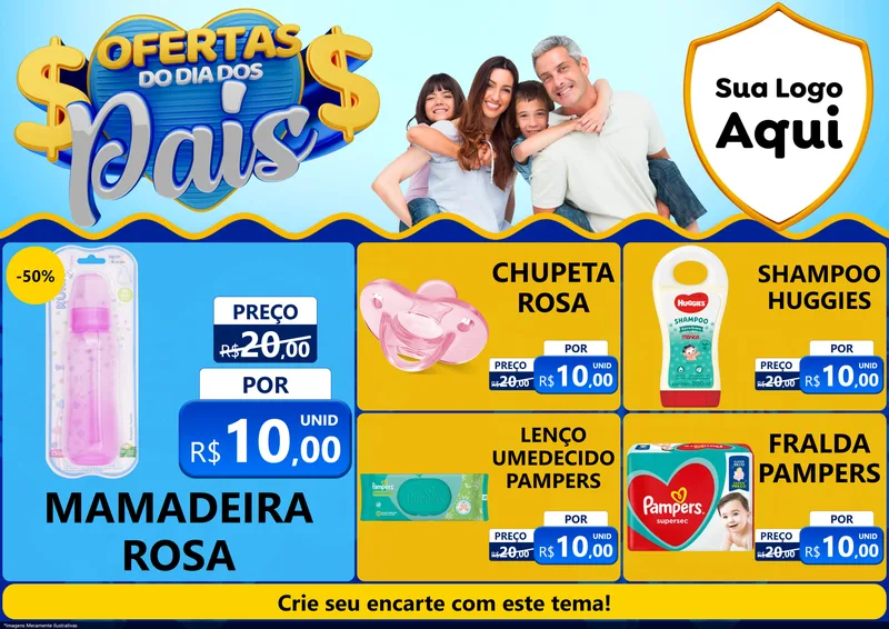 Modelo de Encarte para Encarte A4 Horizontal com o tema Ofertas do Dia dos Pais para Bebês