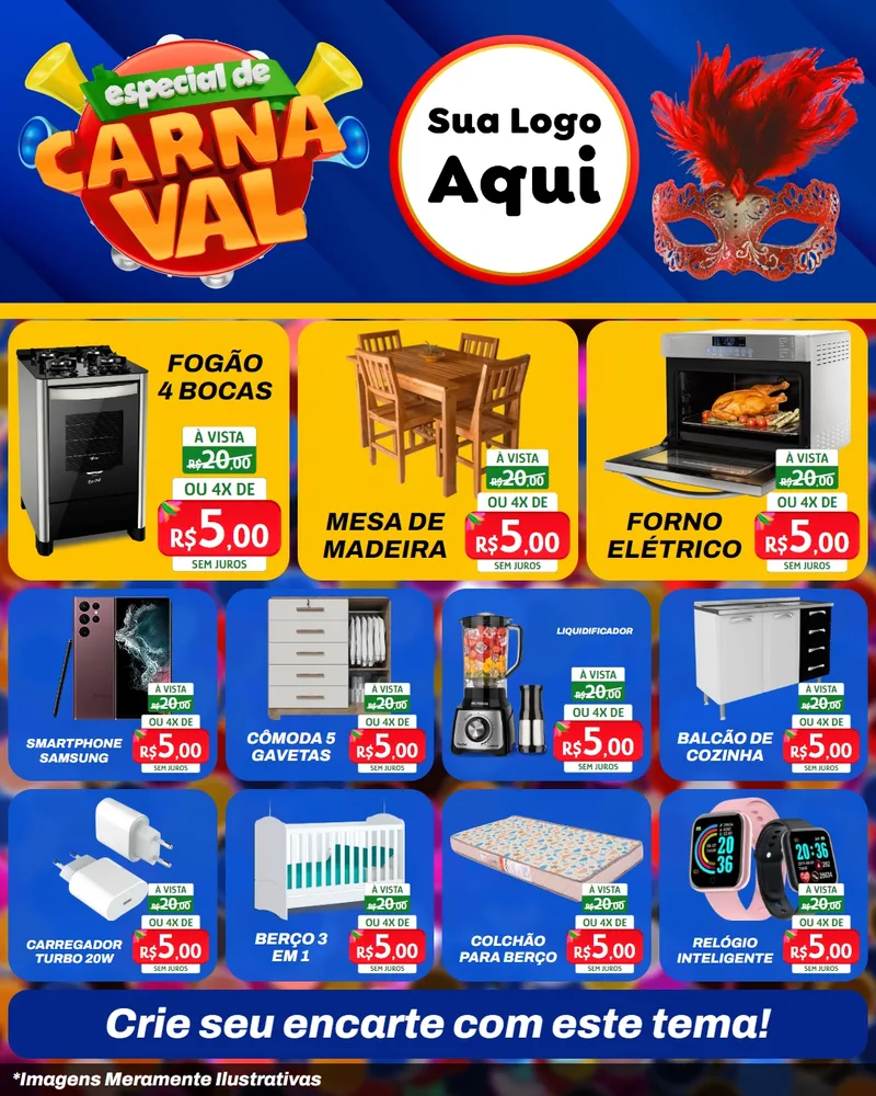 Modelo de Rede Social para Feed Instagram com o tema Especial de Carnaval para Móveis e Eletro
