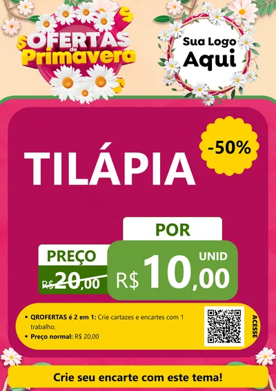 Modelo de Cartaz para Cartaz A4 Vertical com o tema Ofertas de Primavera para Peixaria