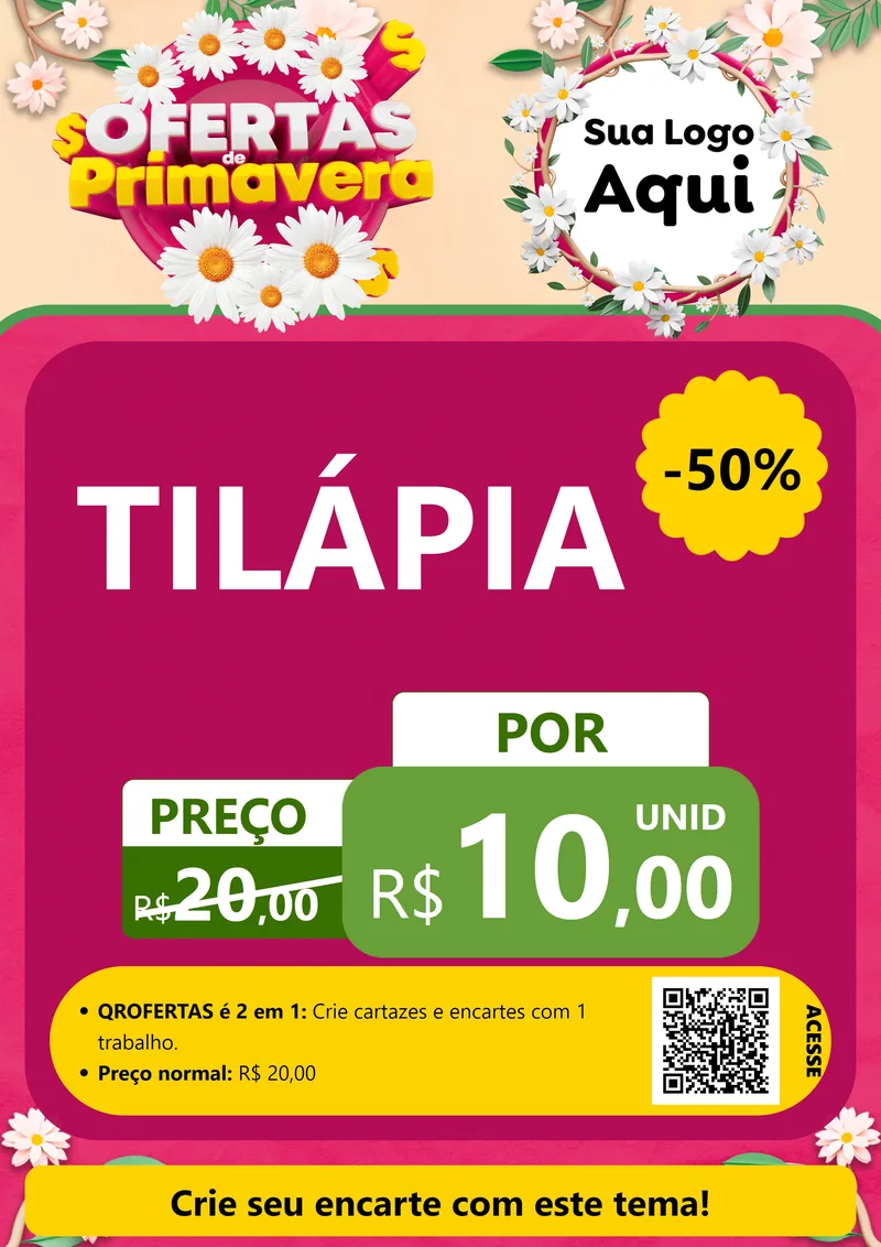 Modelo de Cartaz para Cartaz A4 Vertical com o tema Ofertas de Primavera para Peixaria
