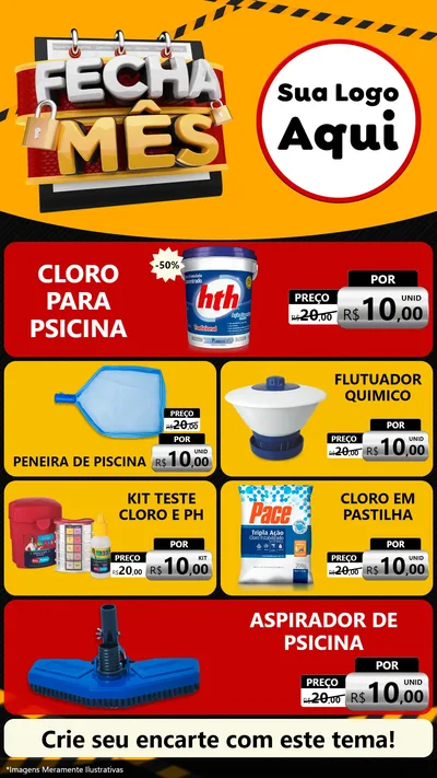 Modelo de TV para TV Vertical com o tema Fecha Mês para Produtos para Piscina