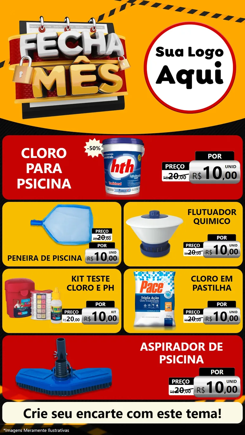 Modelo de TV para TV Vertical com o tema Fecha Mês para Produtos para Piscina
