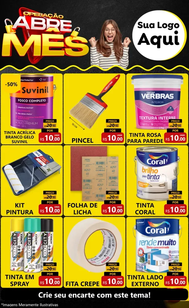Modelo de Encarte para Encarte Grande com o tema Operação Abre Mês para Tintas e Ferramentas