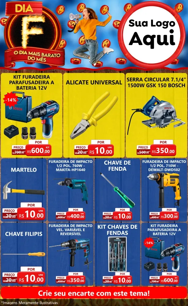 Modelo de Encarte para Encarte Grande com o tema Dia F - O Dia Mais Barato Do Mês para Maquinas e Ferramentas