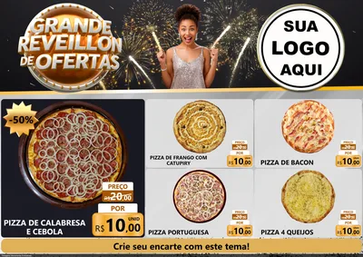 Modelo de Encarte para Encarte A4 Horizontal com o tema Grande Réveillon de Ofertas para Pizzaria