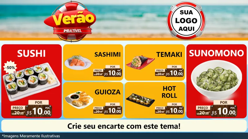 Modelo de TV para TV Horizontal com o tema Verão Imbatível para Comida japonesa