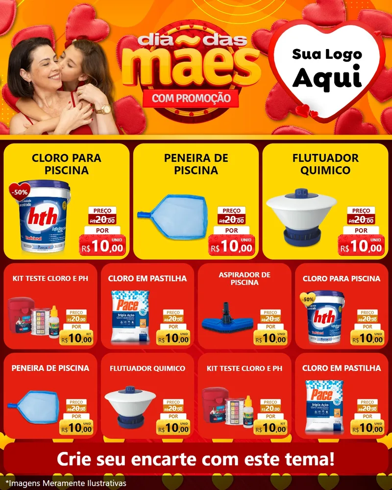 Modelo de Rede Social para Feed Instagram com o tema Dia das Mães com Promoção para Produtos para Piscina