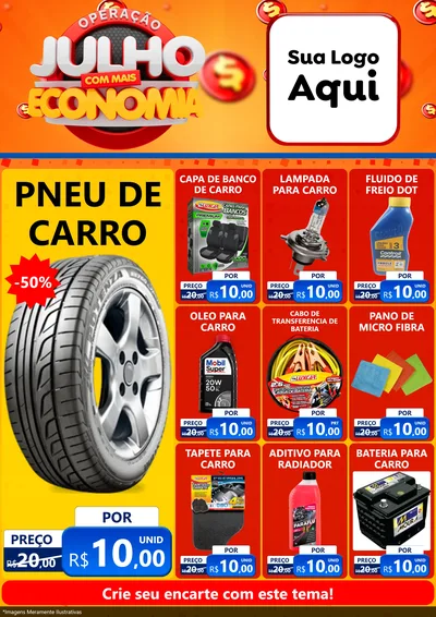 Modelo de Encarte para Encarte A4 Vertical com o tema Operação Julho Com Mais Economia para Auto peças