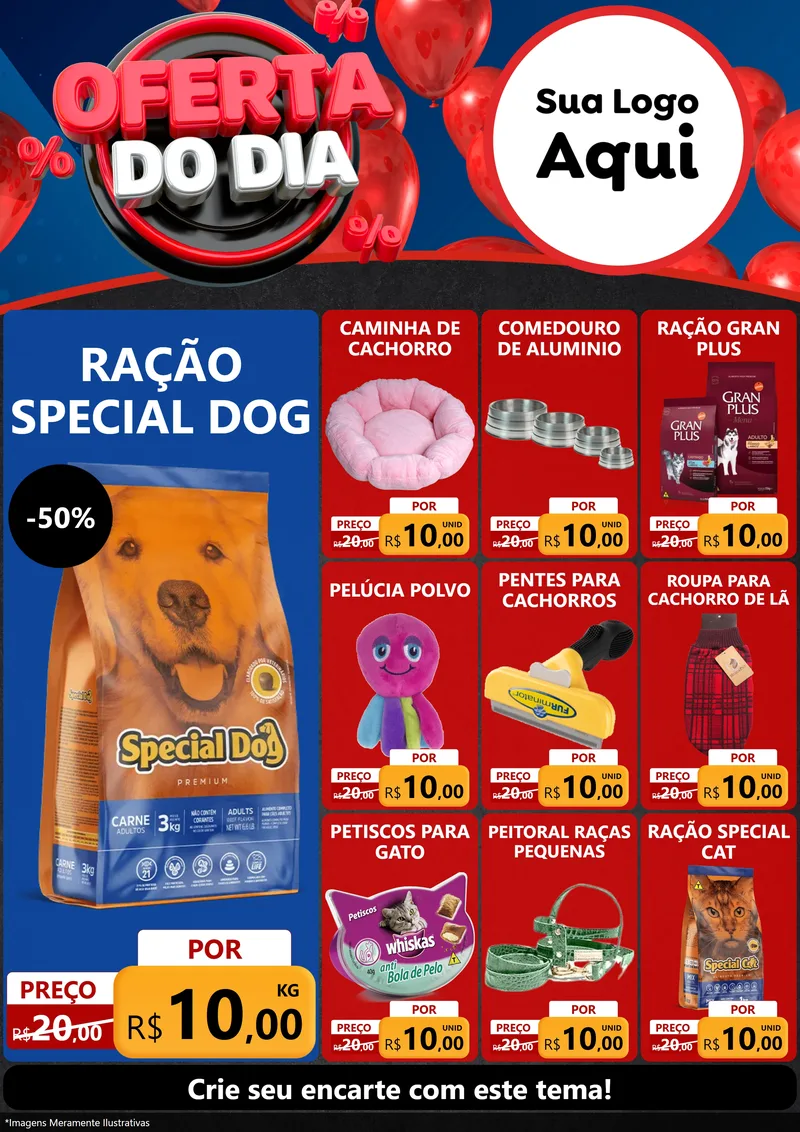 Modelo de Encarte para Encarte A4 Vertical com o tema Oferta do Dia para Pet Shop