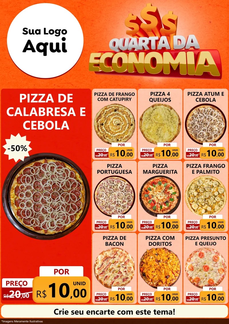 Modelo de Encarte para Encarte A4 Vertical com o tema Quarta da Economia para Pizzaria