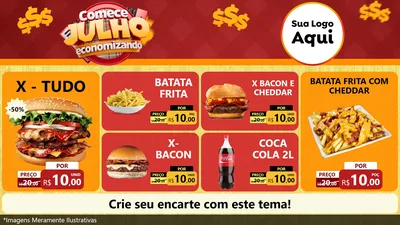 Modelo de TV para TV Horizontal com o tema Comece Julho Economizando para Hamburgueria