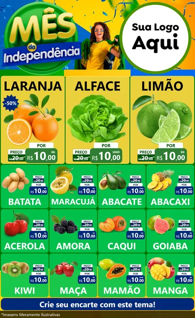 Modelo de Encarte para Encarte Grande com o tema Mês da Independência para Hortifrúti