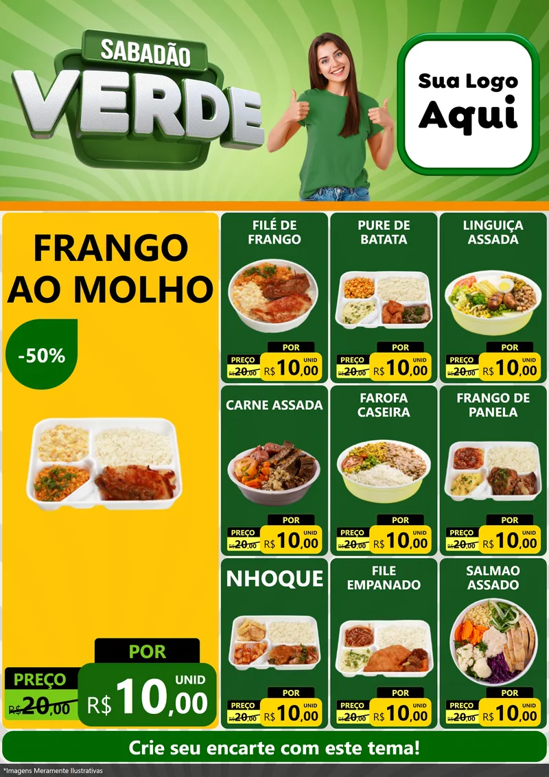 Modelo de Encarte para Encarte A4 Vertical com o tema Sabadão Verde para Restaurante