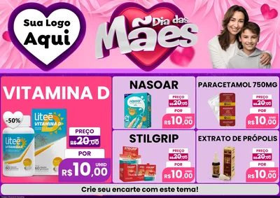 Modelo de Encarte para Encarte A4 Horizontal com o tema Dia das Mães para Farmácia